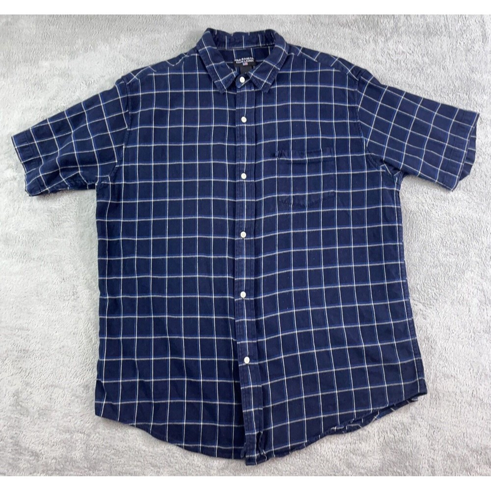 Ralph Lauren Polo Jeans Shirt Mens Extra Large Blue Plaid Flannel Short Sleeve